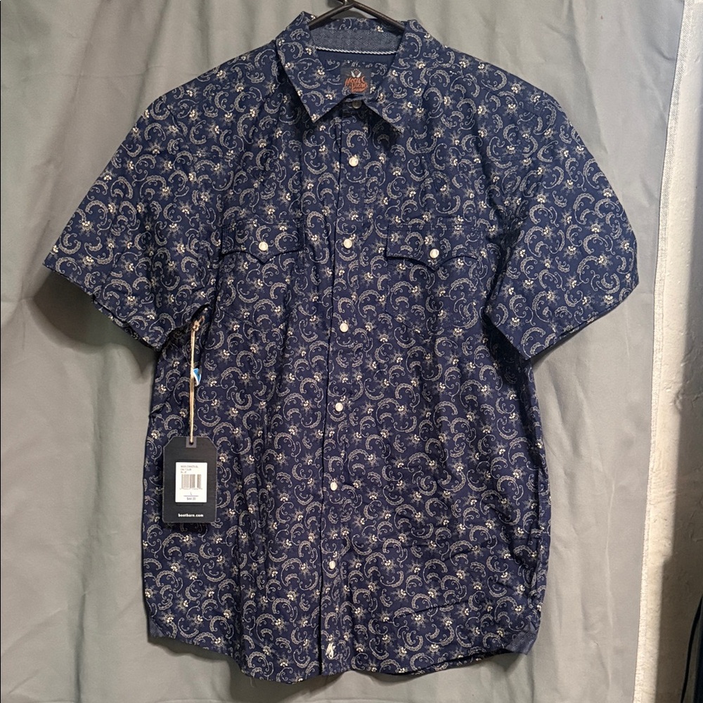 Moonshine Spirit Men’s Navy Blue Paisley Snap On Shirt